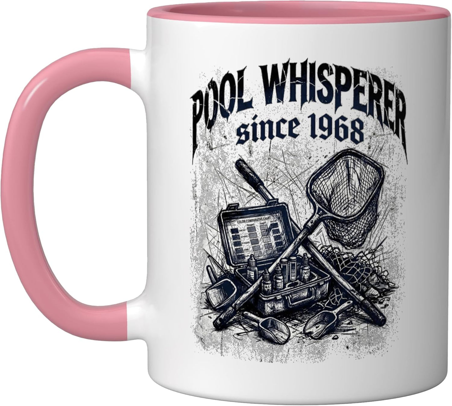 Taza Cerámica Pool Guy Diseño 1968 Rosa/Blanco
