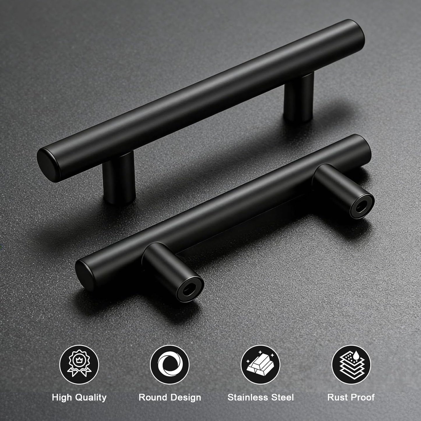 Pack 10 Tiradores Gabinete 3pulg Acero Inox Estilo Europeo Negro