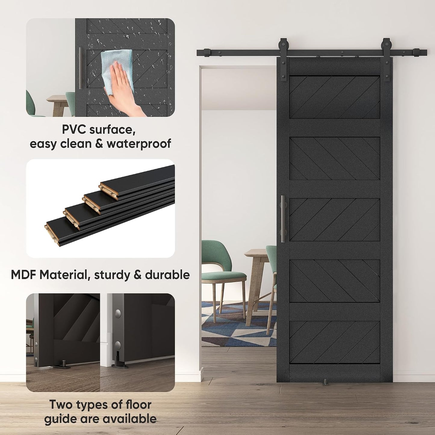 Puerta granero 30x84 deslizante onda madera MDF kit herrajes