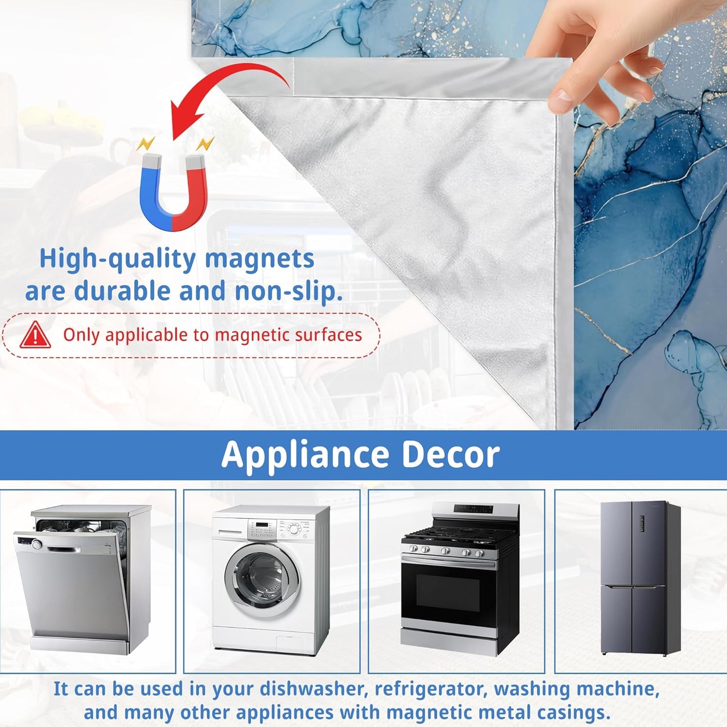 Funda magnética para lavavajillas decoración cocina mármol líquido azul dorado