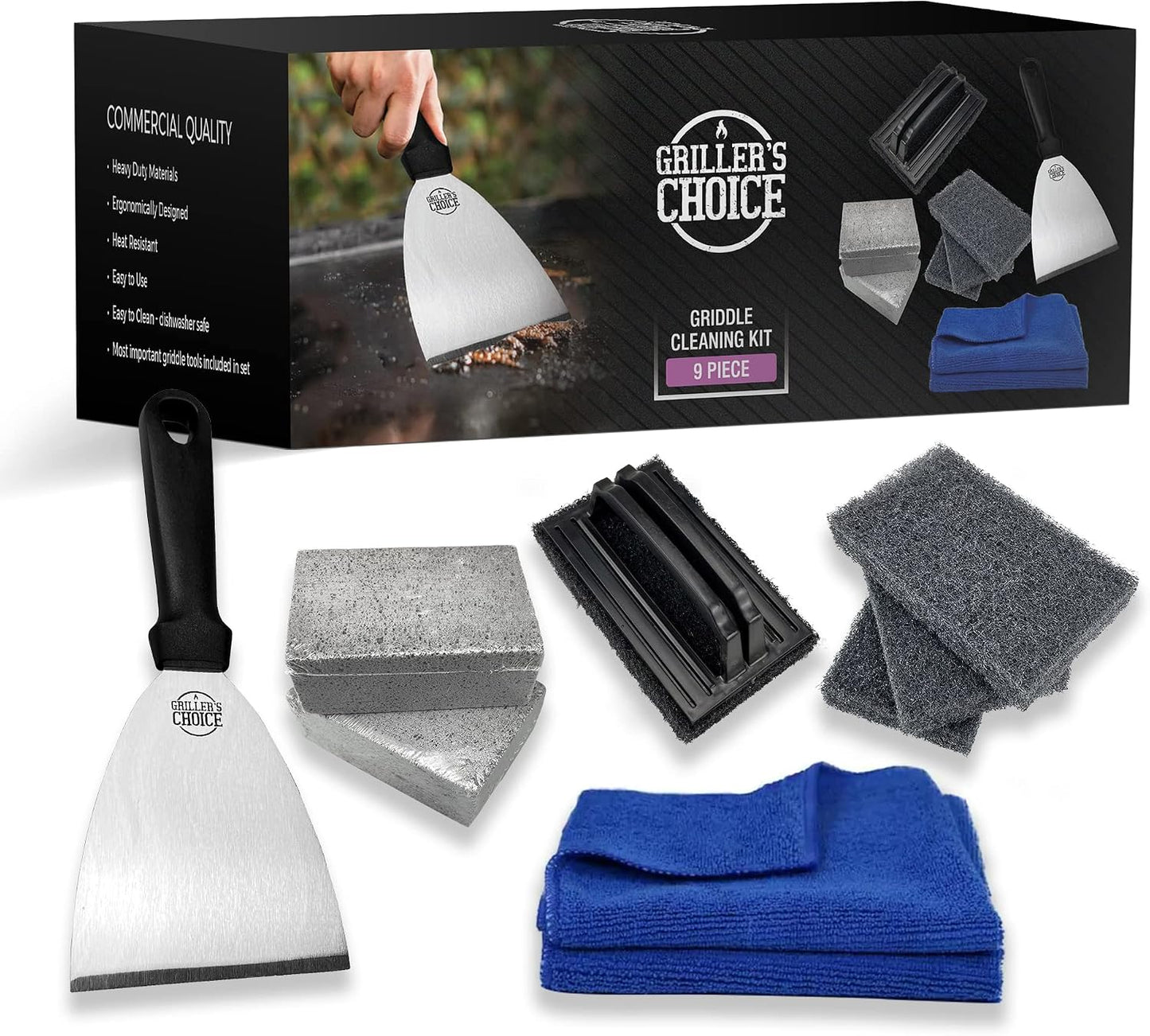 Kit limpieza parrilla con cepillo raspador y estropajos