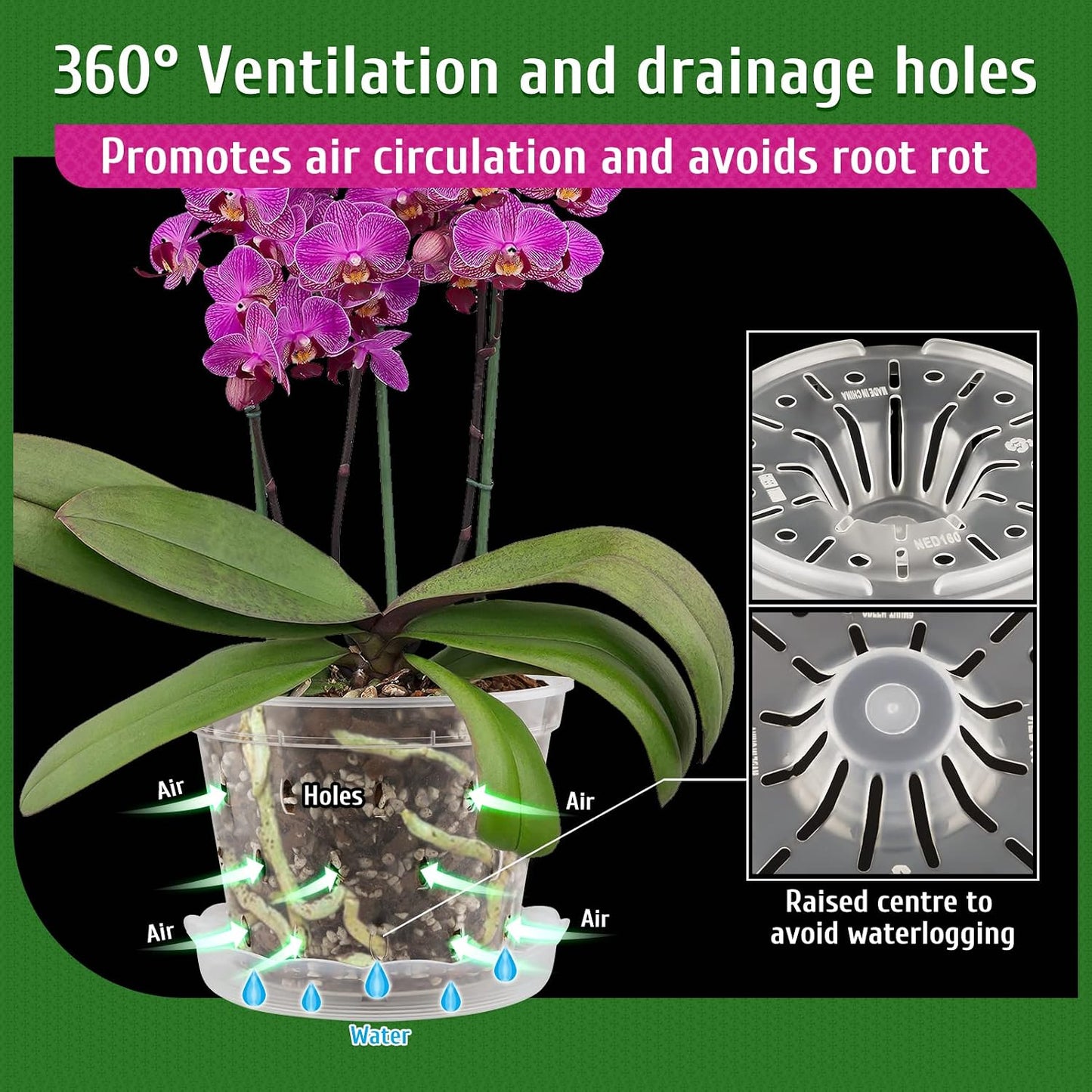 8 Macetas Orquídeas Plástico Transparente 5.5pulg Con Platillos