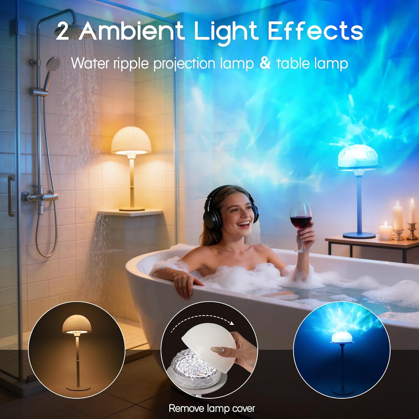 Lámpara ducha impermeable inalámbrica control táctil RGB
