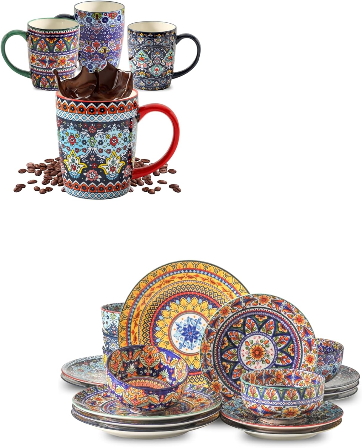 Set 4 Tazas Cafés y Mesa Boho para 6