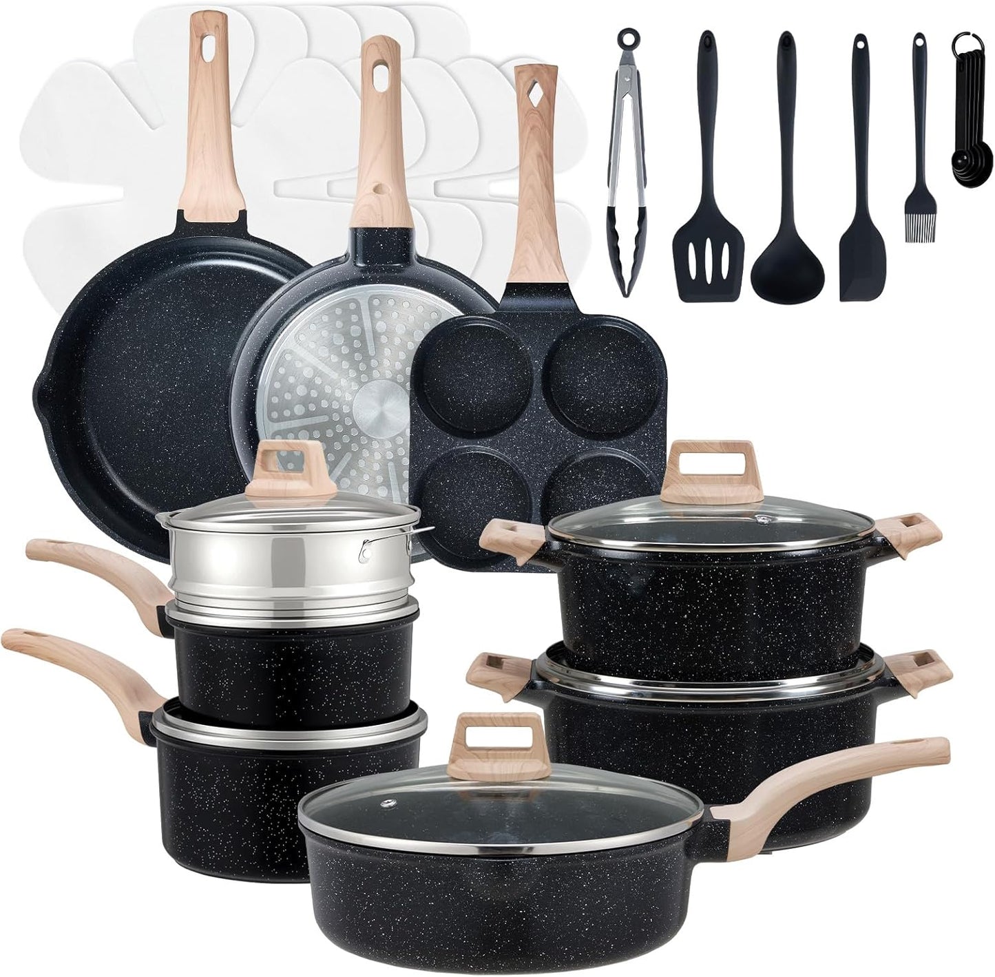 Set 25 Utensilios Cocina Antiadherente Inducción Negro