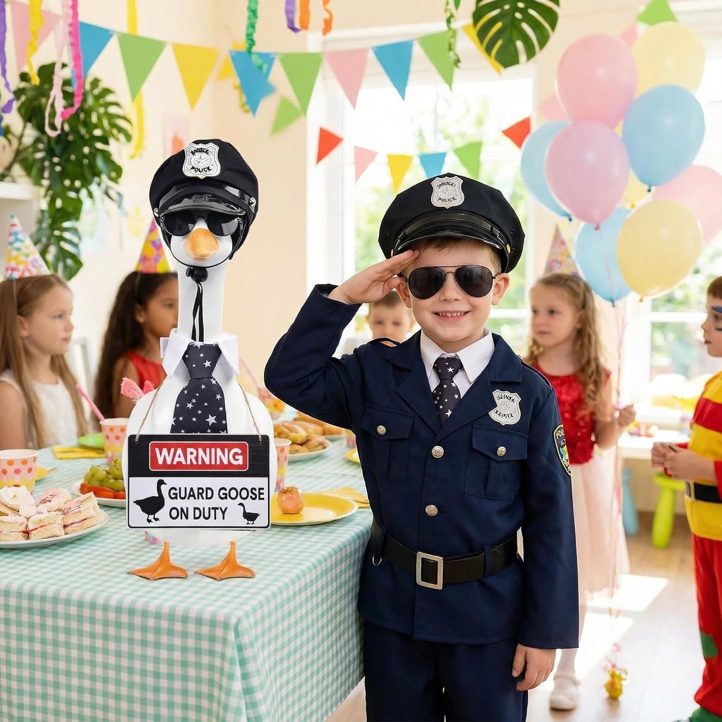 4 Pzas Disfraz Ganso Policía 23pulg Sombrero Gafas Corbata