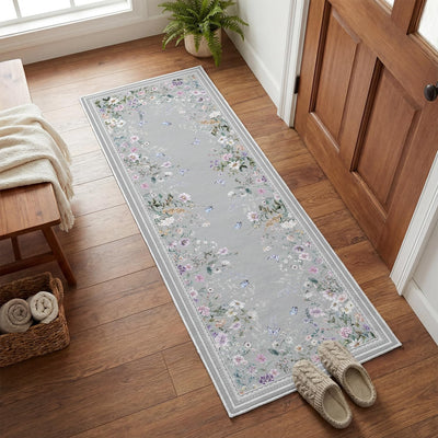 Alfombra pasillo 2x6ft antideslizante lavable mariposas grises