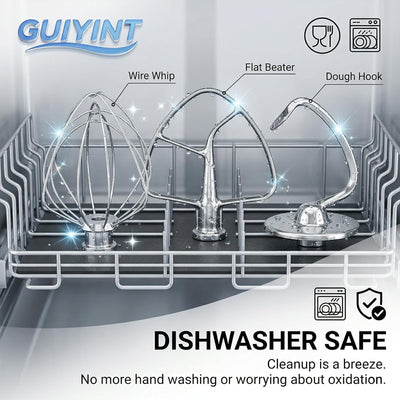 Juego de accesorios para mezcladora KitchenAid de acero inoxidable con gancho para masa, batidor plano y espátula de 6 hilos