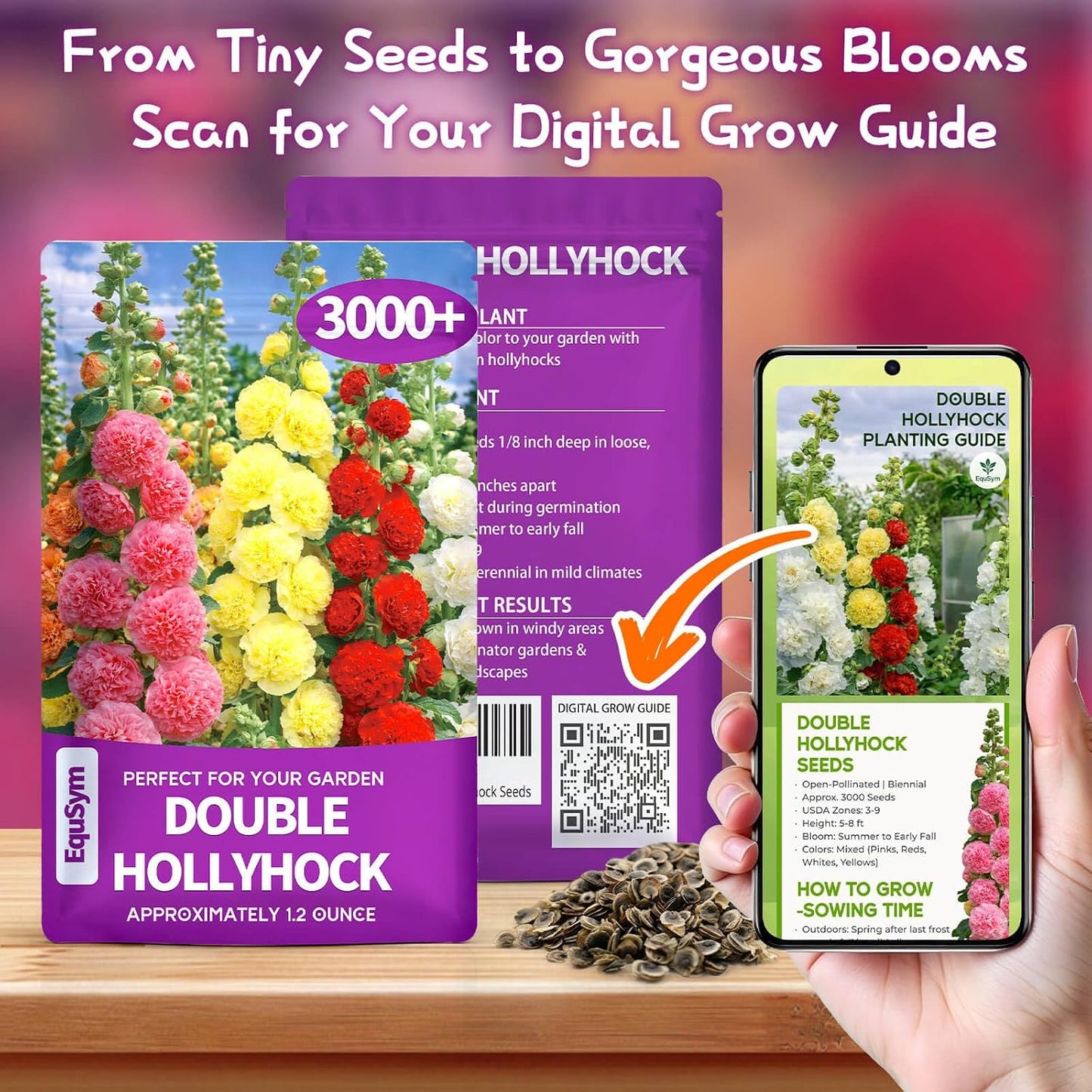 Semillas Hollyhock doble colores mixtos paquete grande