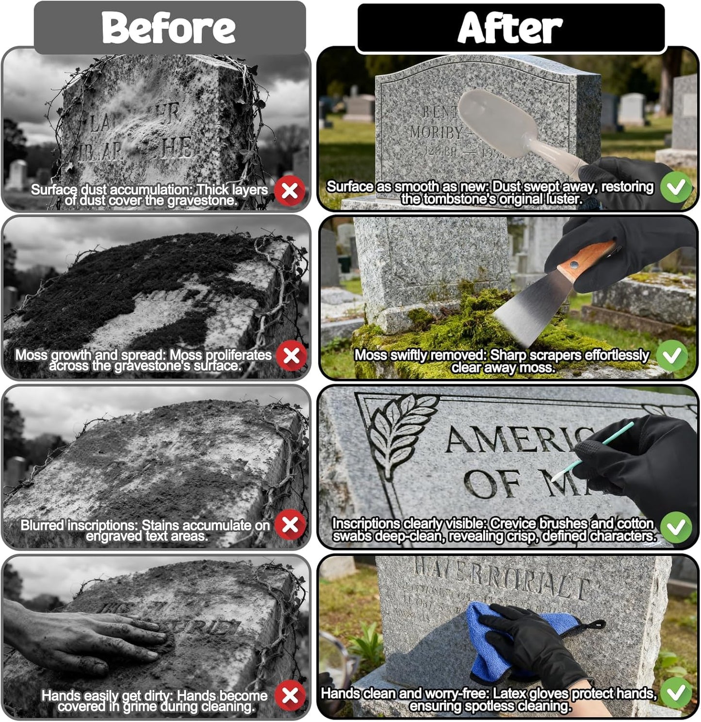 Kit limpieza lápida cepillo hendiduras cementerio granito