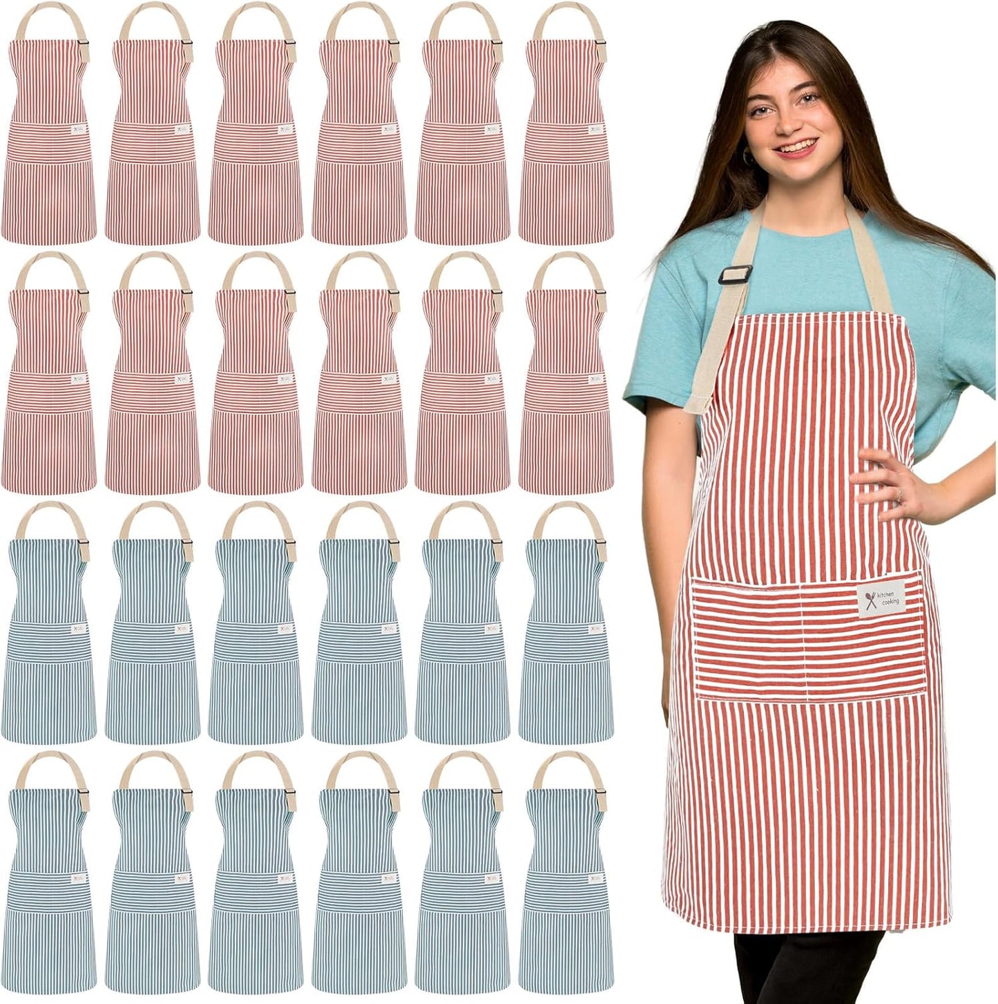 Delantal unisex de lino con 2 bolsillos para cocineros