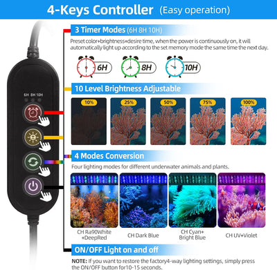 Luz LED acuario salado 72W para corales SPS/LPS 35-42pulg