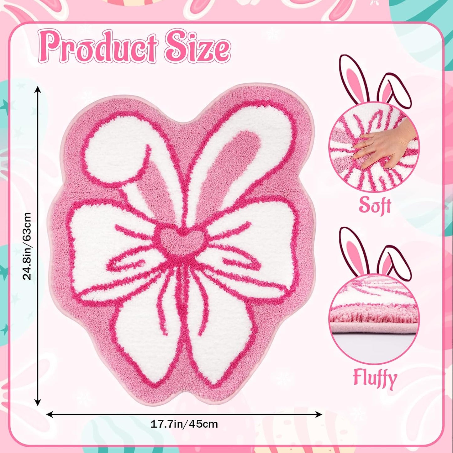 Alfombra baño con lazo orejas conejo antideslizante 24x16pulg