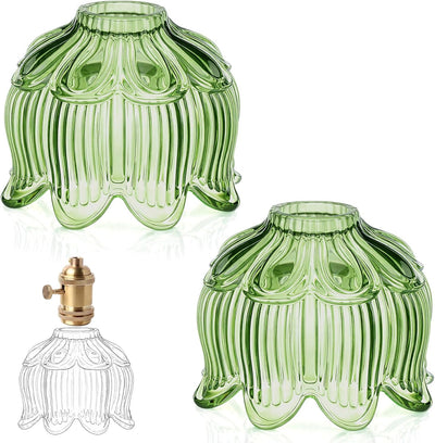 2 Pantallas Lámpara Cristal Flor Verde Base E26 Mini Repuesto