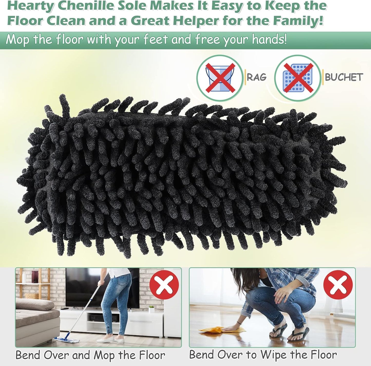 Pantuflas microfibra para limpieza casa lavables desmontables 8.5-9 11-11.5 vaca