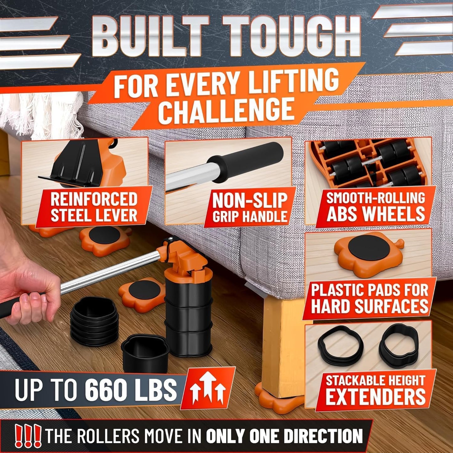 Herramienta elevadora muebles 4 rodillos 660lb para mudanza