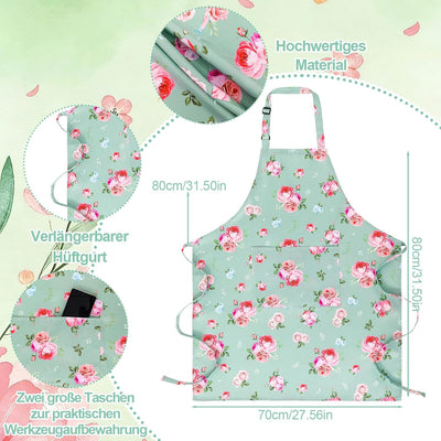 Delantal floral ajustable con bolsillos para mujer