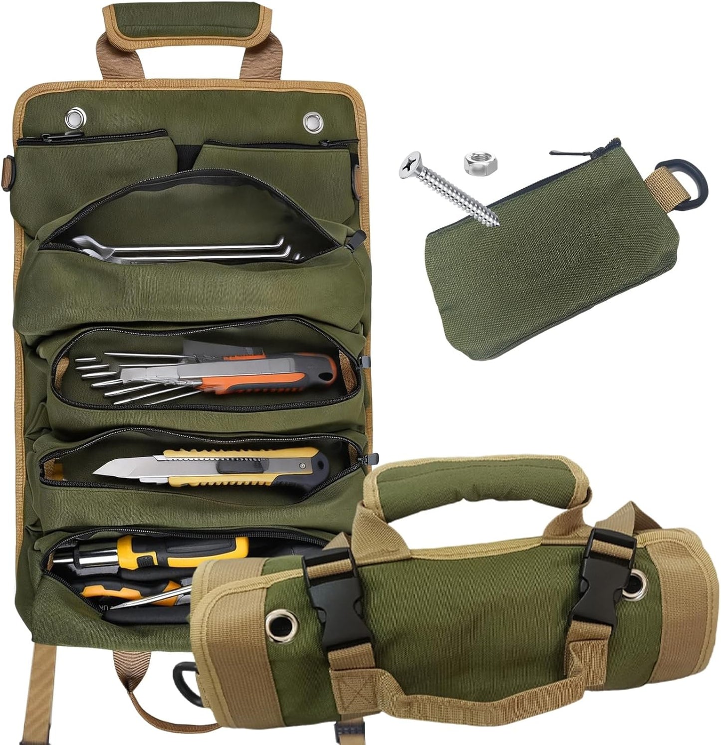 Bolsa herramientas enrollable resistente verde