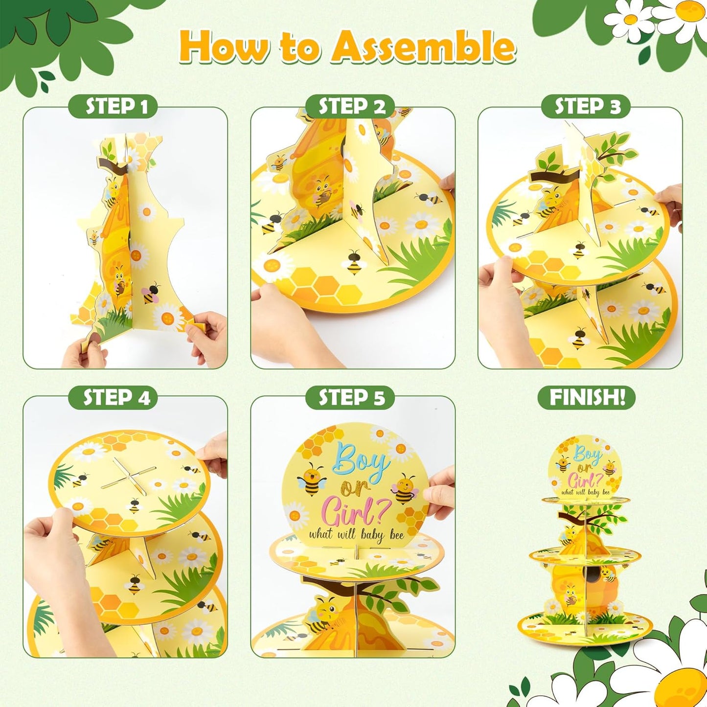 Soporte para cupcakes de abeja y girasol con torre de 3 niveles