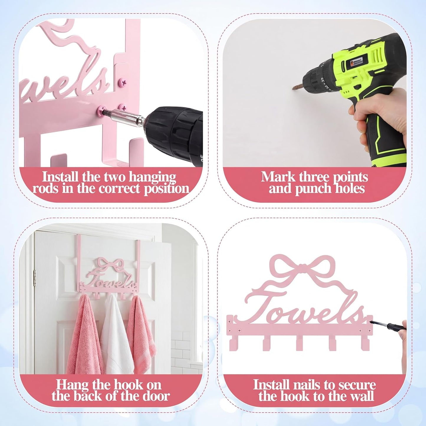 Ganchos con lazo rosa para dormitorio baño cocina