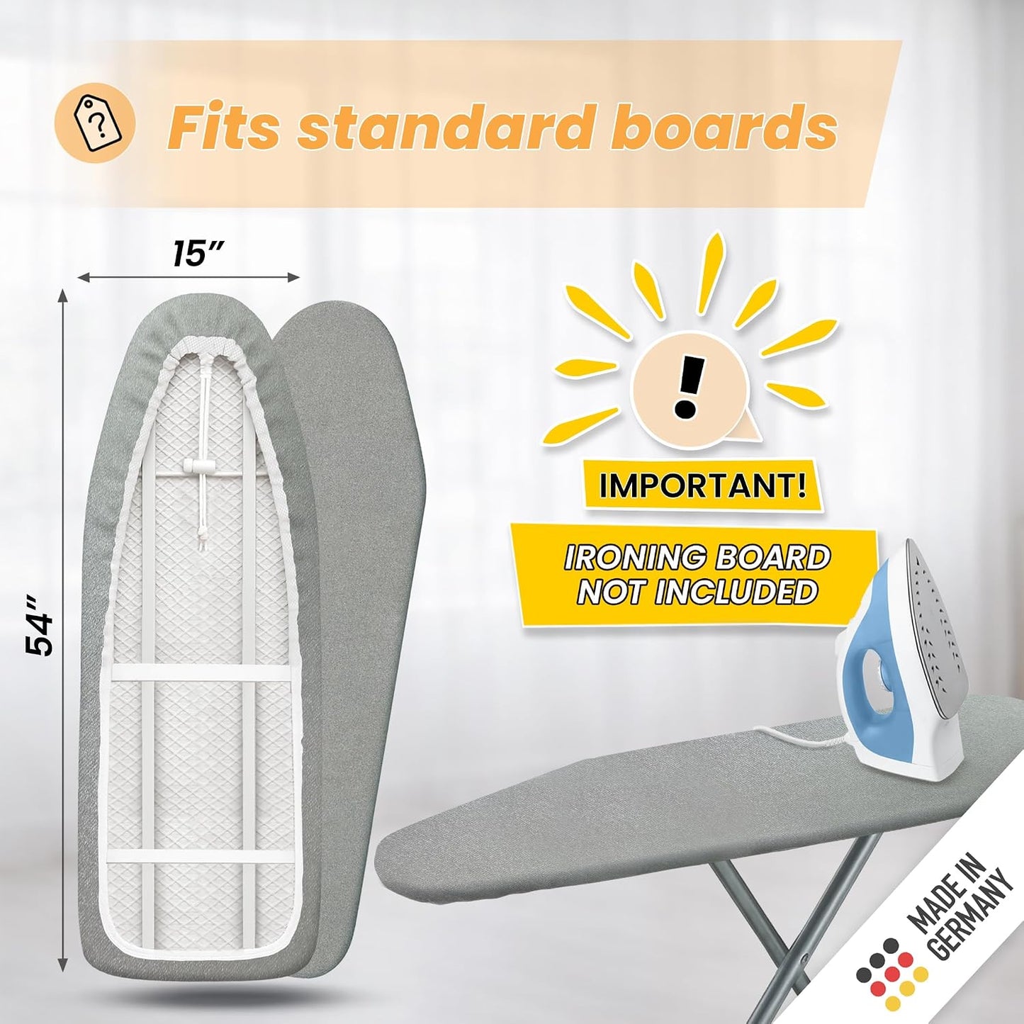 Fundas tabla planchar acero inox con almohadilla 15x54 pulg