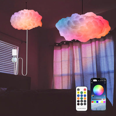 Lámpara techo LED nube dormitorio RGB control app