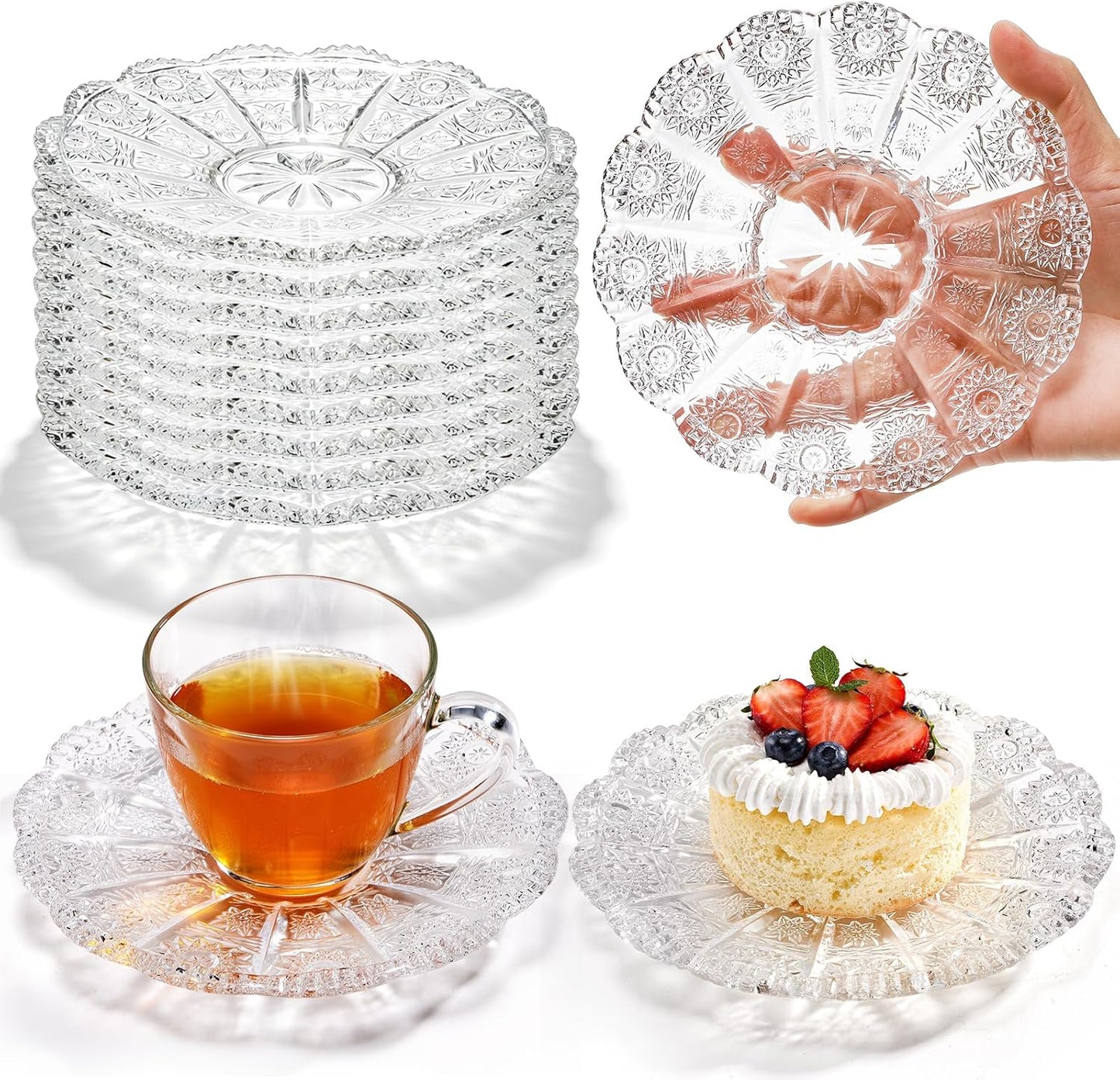 Paquete de 10 platos de vidrio transparente 5.5 pulgadas para postre y aperitivos