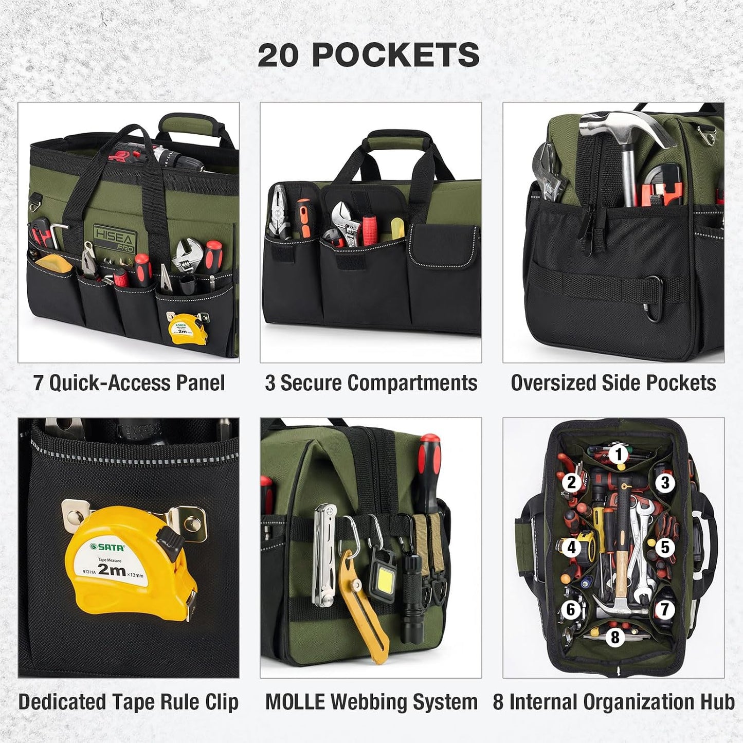 Bolsa herramientas 600D 20 bolsillos 16 pulg portátil con correa