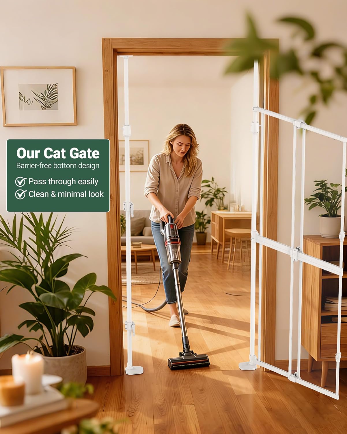 Puerta gatos ajustable 75-98pulg transparente seguridad