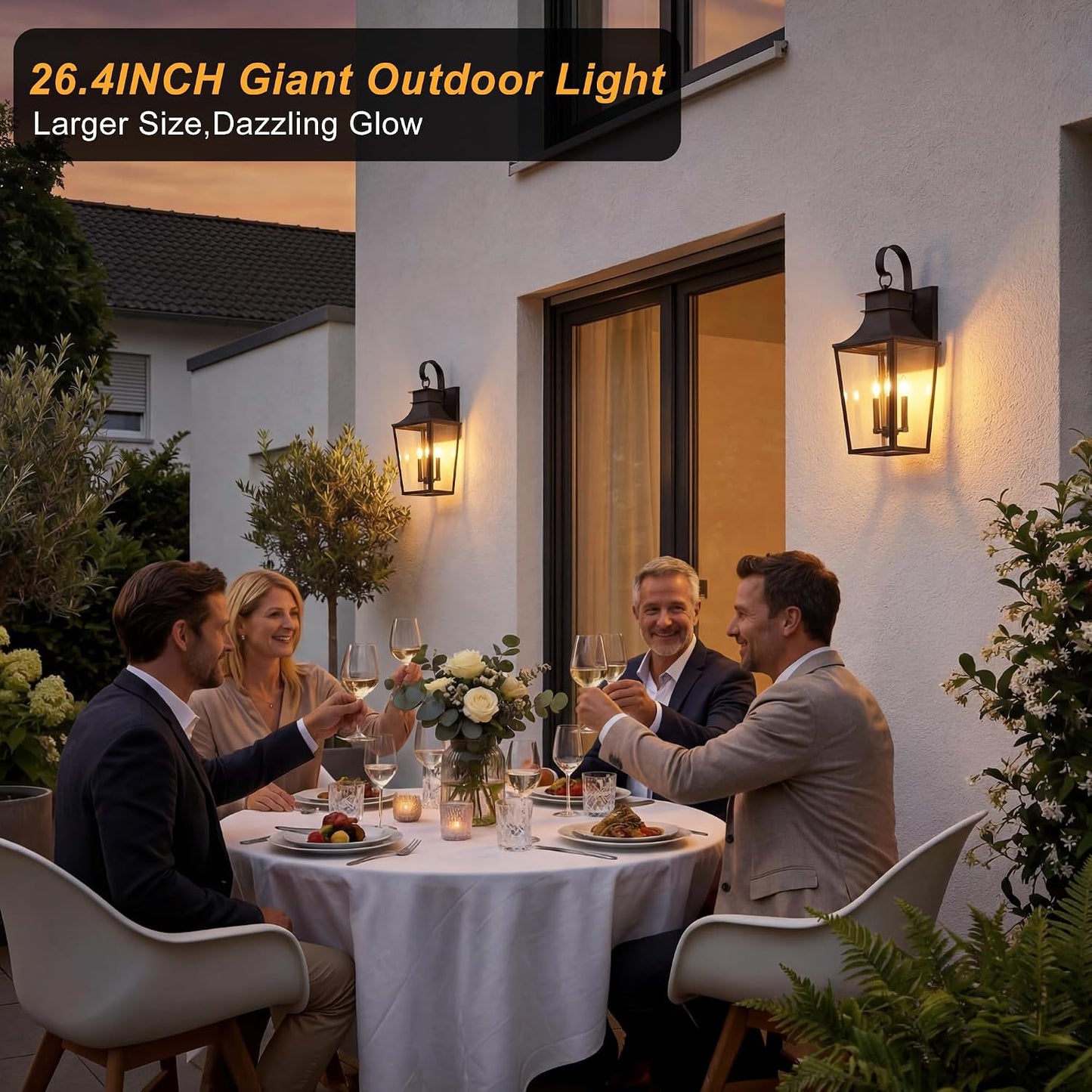 Farol pared exterior 26pulg 3 luces vidrio templado negro