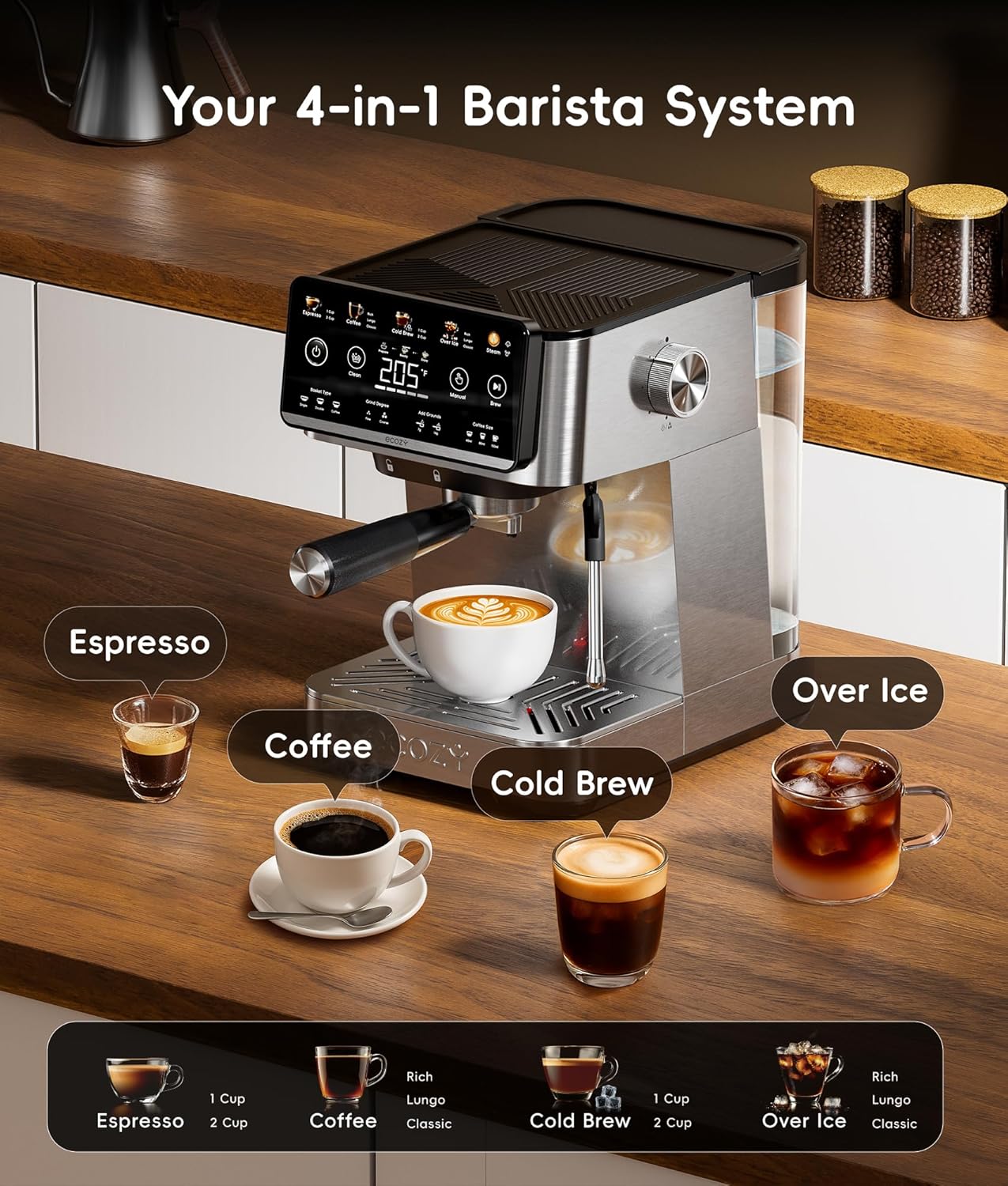 Máquina Espresso 4en1 con Espumador Leche Serie Brezzano