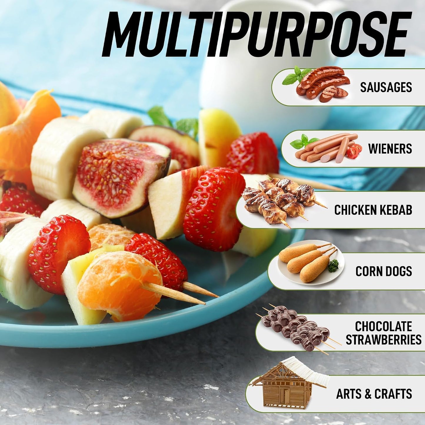 100 Brochetas Bambú 6pulg 4mm para Asar BBQ Frutas