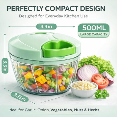 Picadora manual de alimentos con cordón de tracción, 3 cuchillas de acero inoxidable, tazón sin BPA