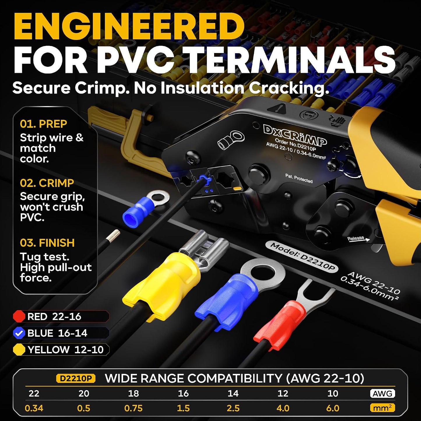 Kit crimpado 45 conectores eléctricos aislados 22-10 AWG