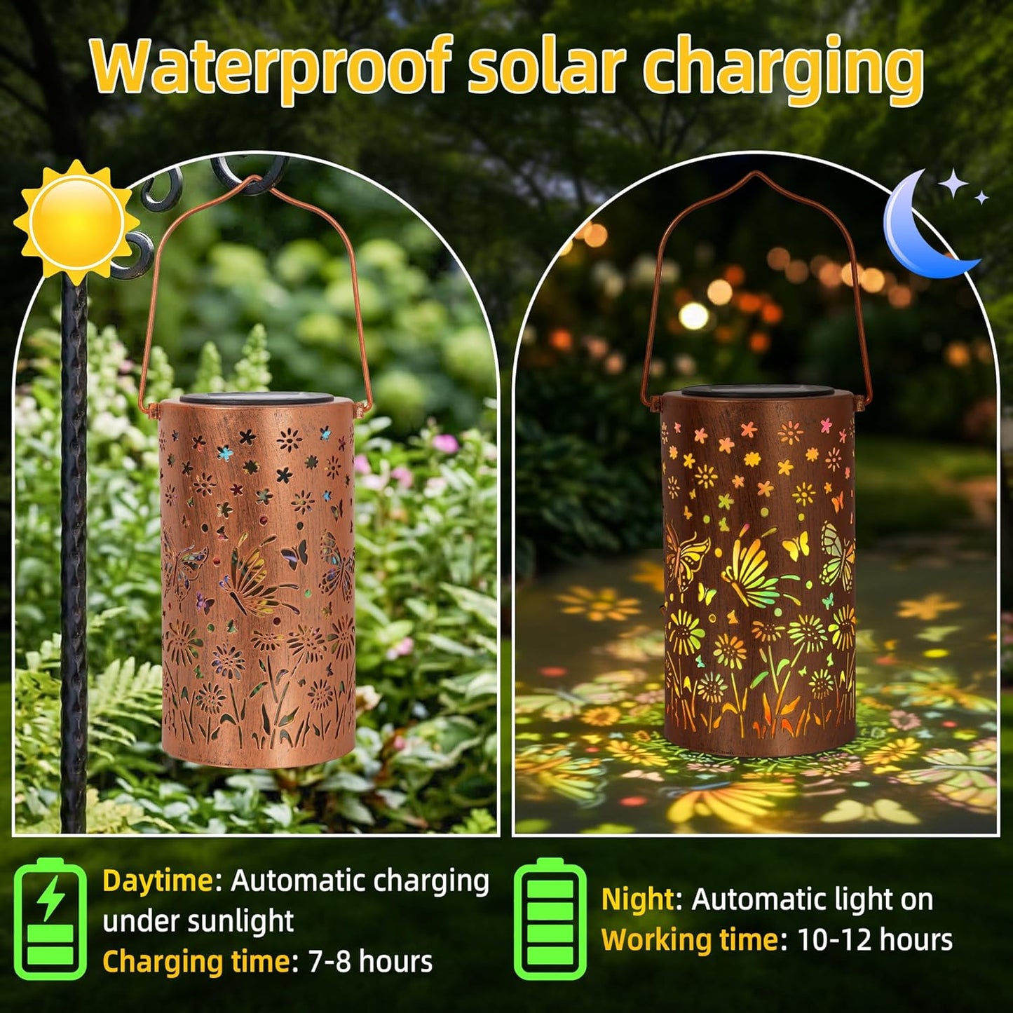 Linterna solar colgante decoración jardín mariposas