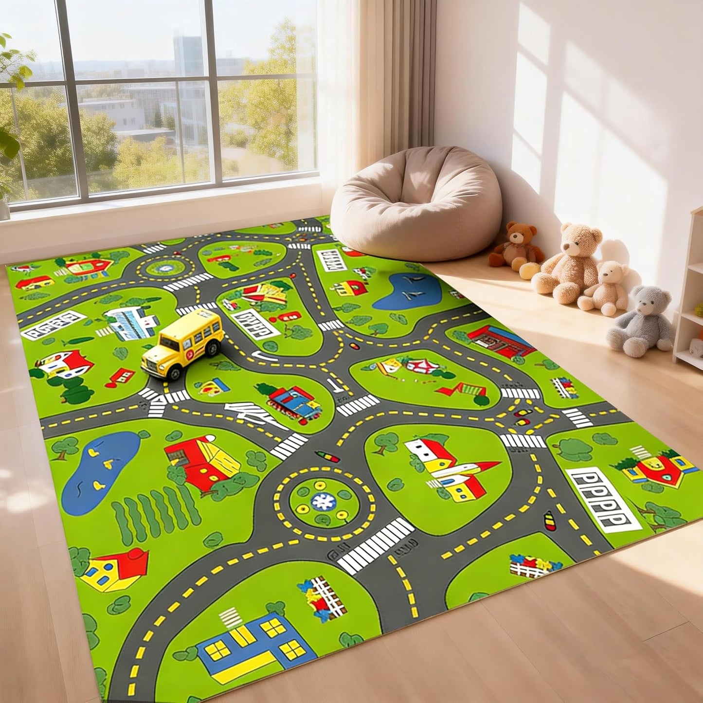 Tapete juego coches niños 3x5ft lavable dormitorio