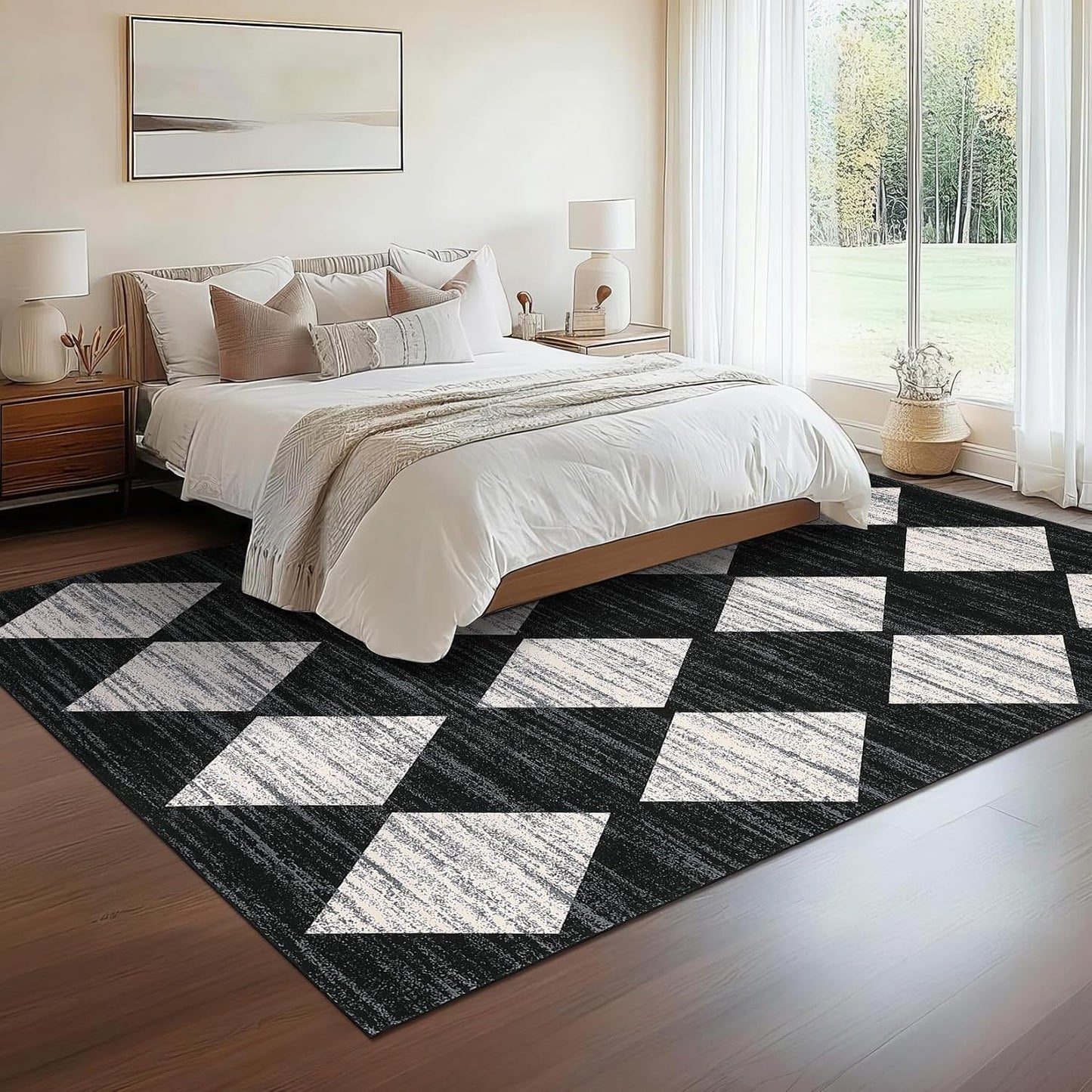 Alfombra lavable 5x7ft cuadros antideslizante oficina dormitorio