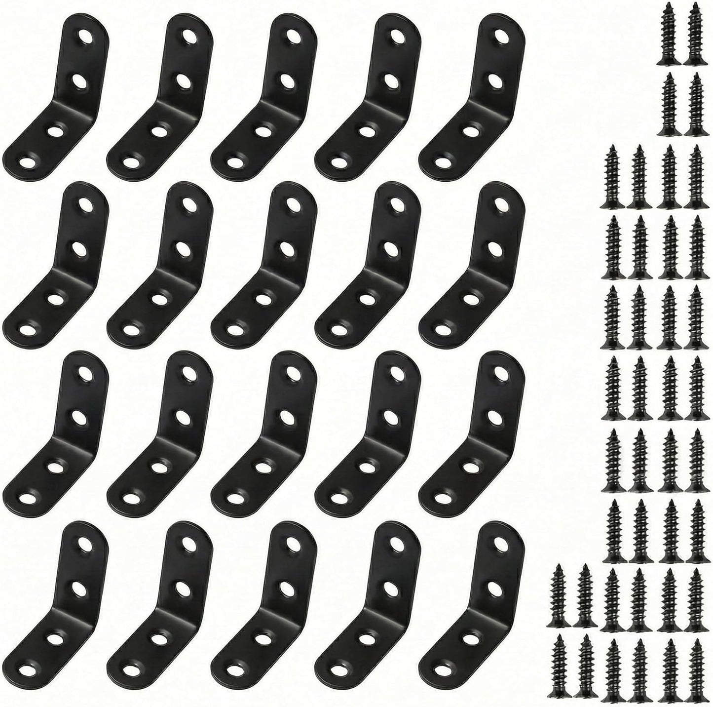 20 Soportes en L Metal Negro 90 Grados para Madera