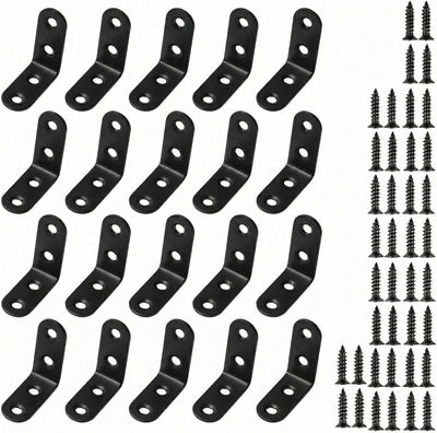 20 Soportes en L Metal Negro 90 Grados para Madera