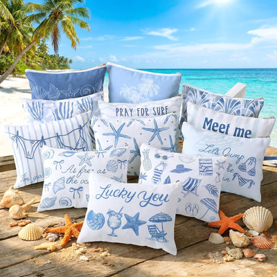 12 Bolsas Maquillaje Playa con Conchas Marinas para Niñas y Mujeres
