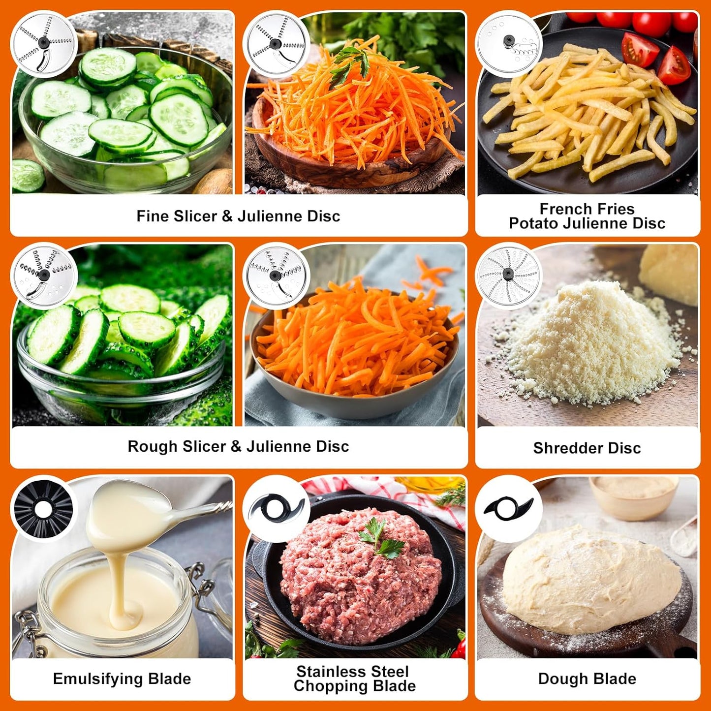 Procesador alimentos 16 tazas con cortador papas fritas 9 funciones