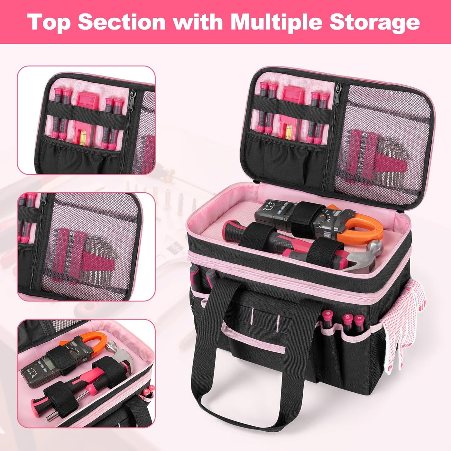Bolsa herramientas mujer organizadora doble capa divisor negro