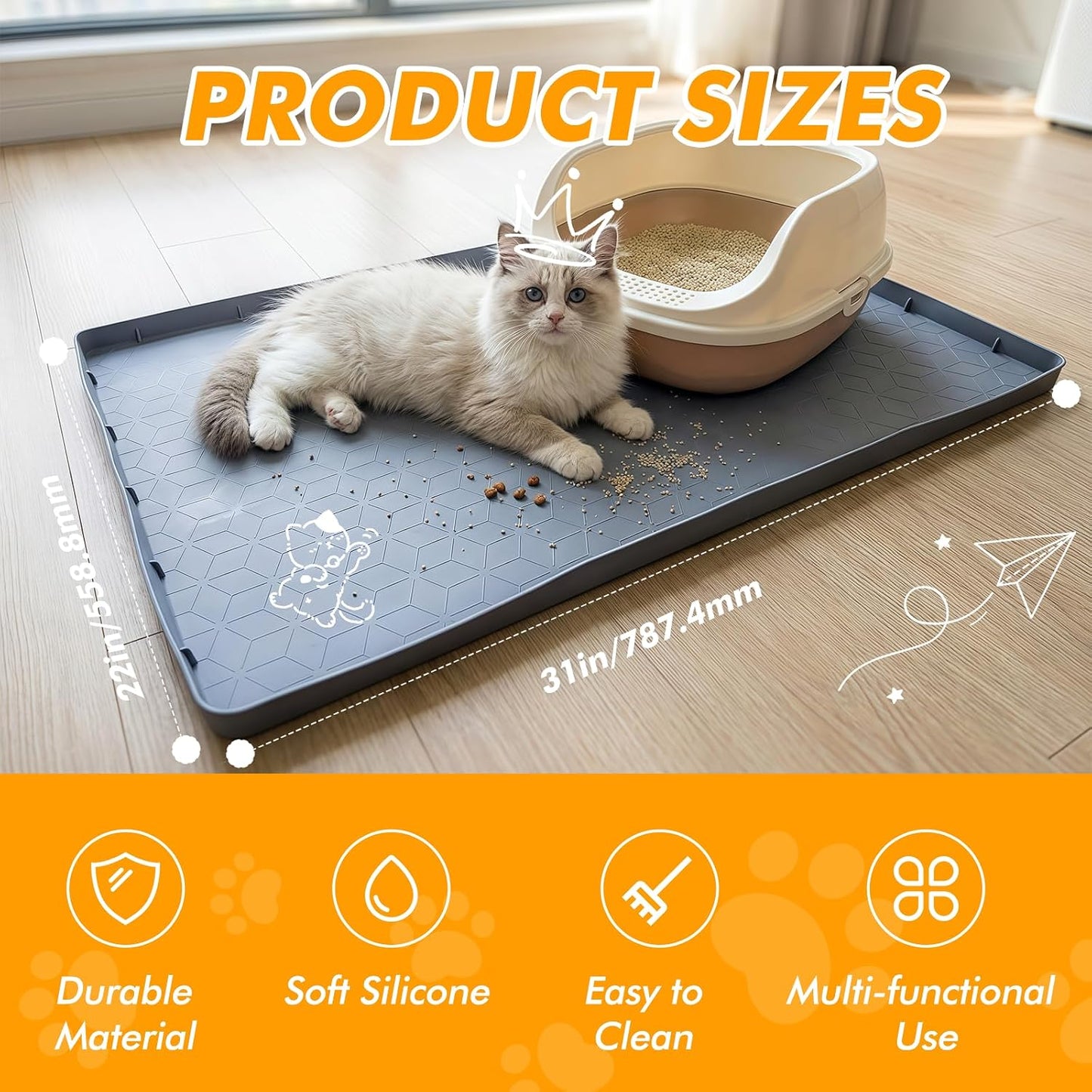 Tapete silicona arena gatos 31x22pulg impermeable