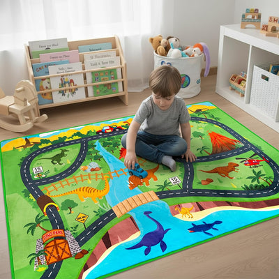 Alfombra juego automóvil 59x39pulg tapete dinosaurio antideslizante