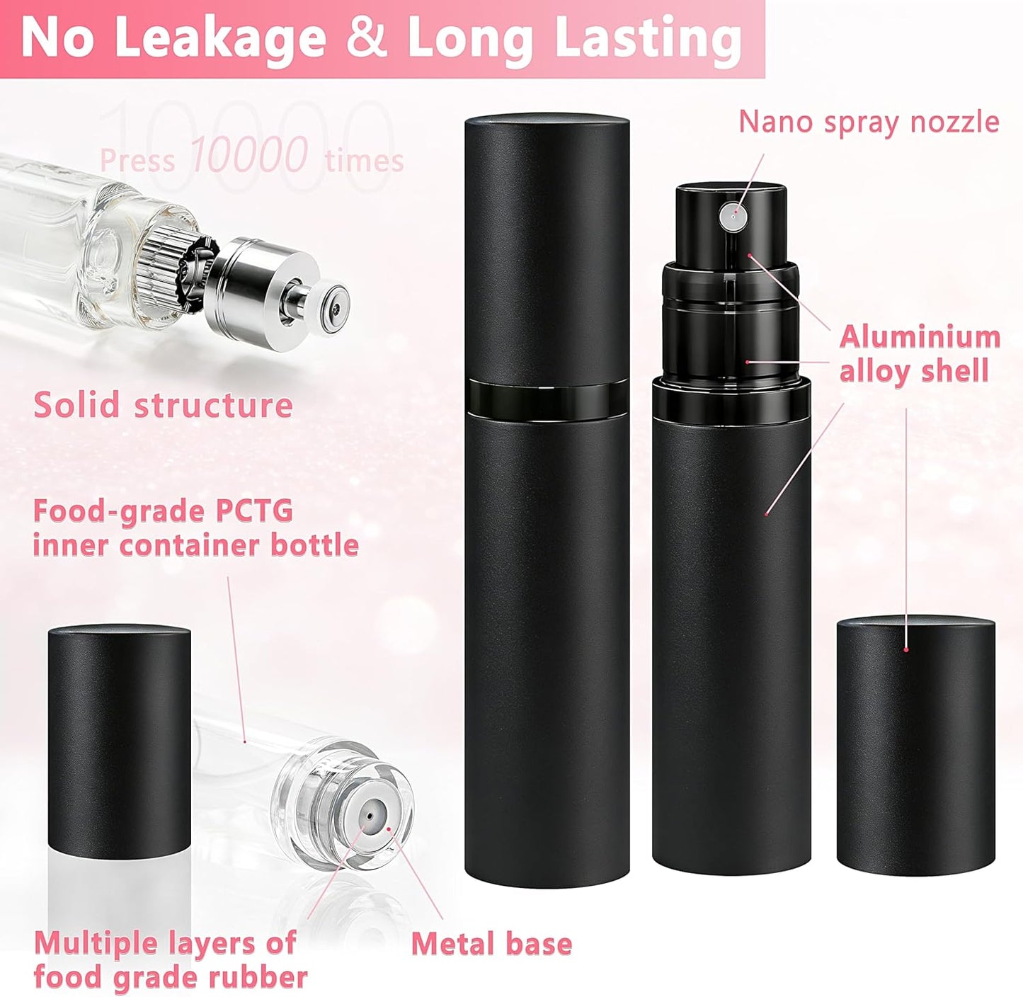 3 Pzas Botella Spray Perfume 5ml Reutilizable Negro