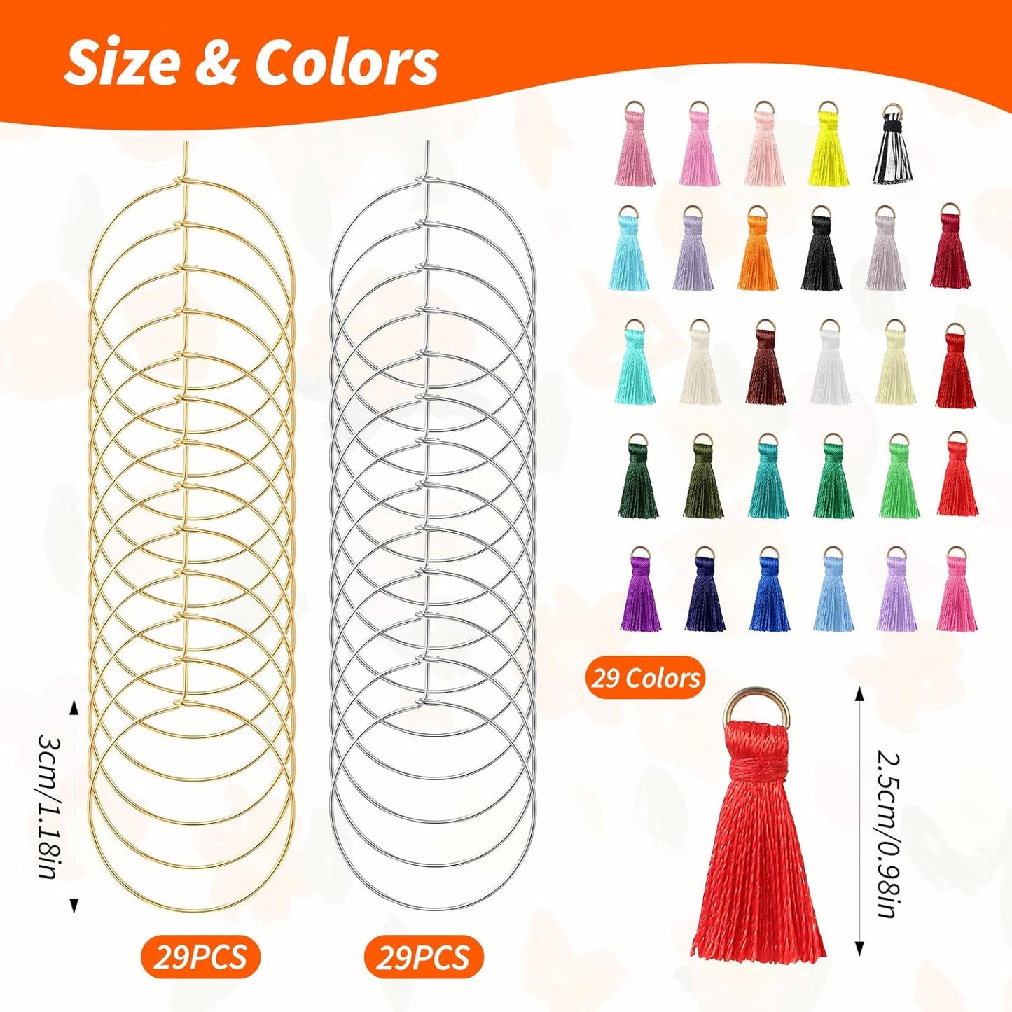 Juego de 87 dijes para copas de vino con borlas coloridas y anillos dorados y plateados