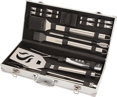 Juego 20 Pzas Herramientas Parrilla Acero Inox Estuche Aluminio