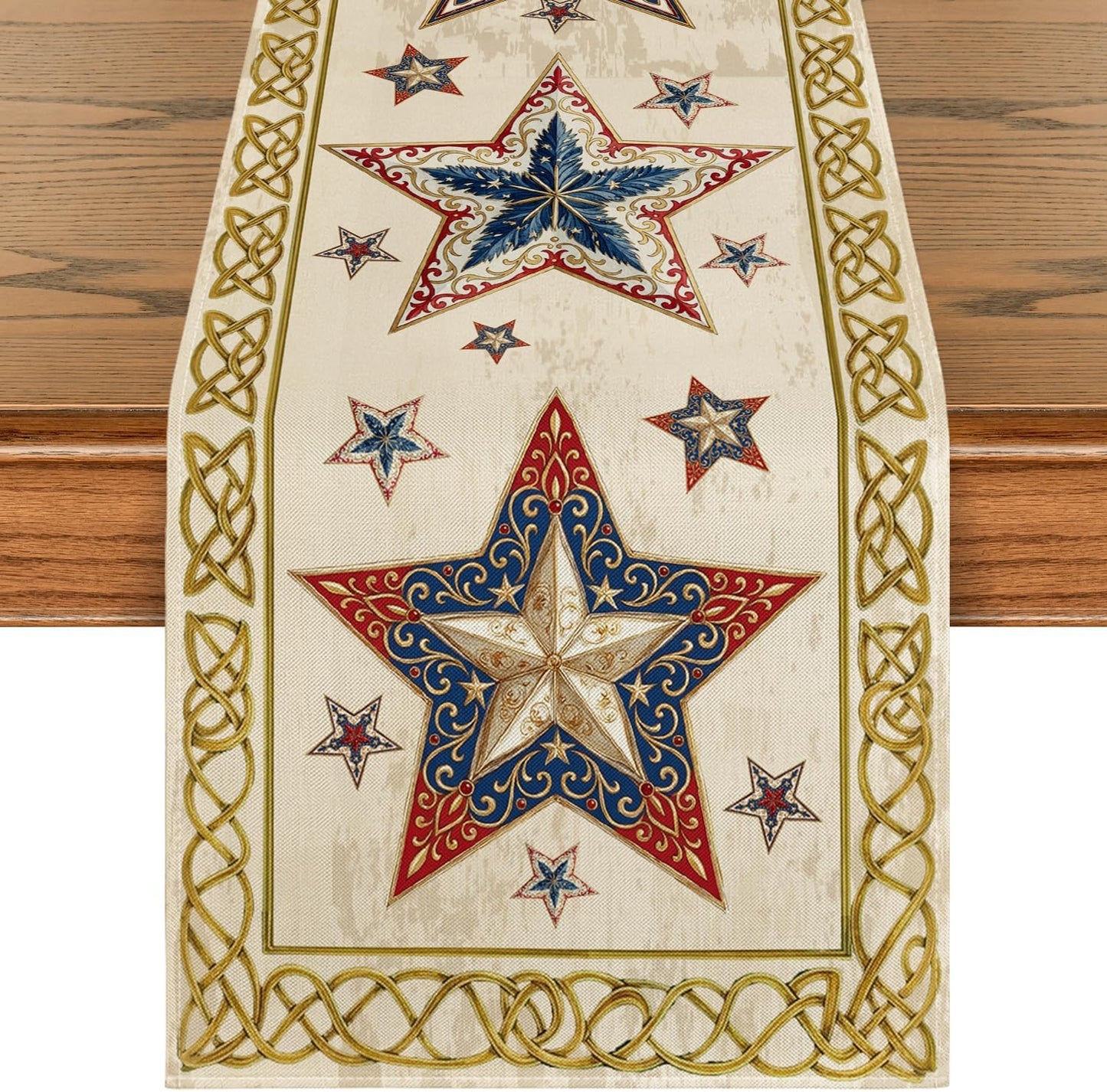 Camino mesa 4 de Julio dorado 13x72pulg beige estrellas