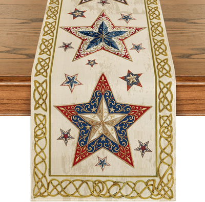 Camino mesa 4 de Julio dorado 13x72pulg beige estrellas