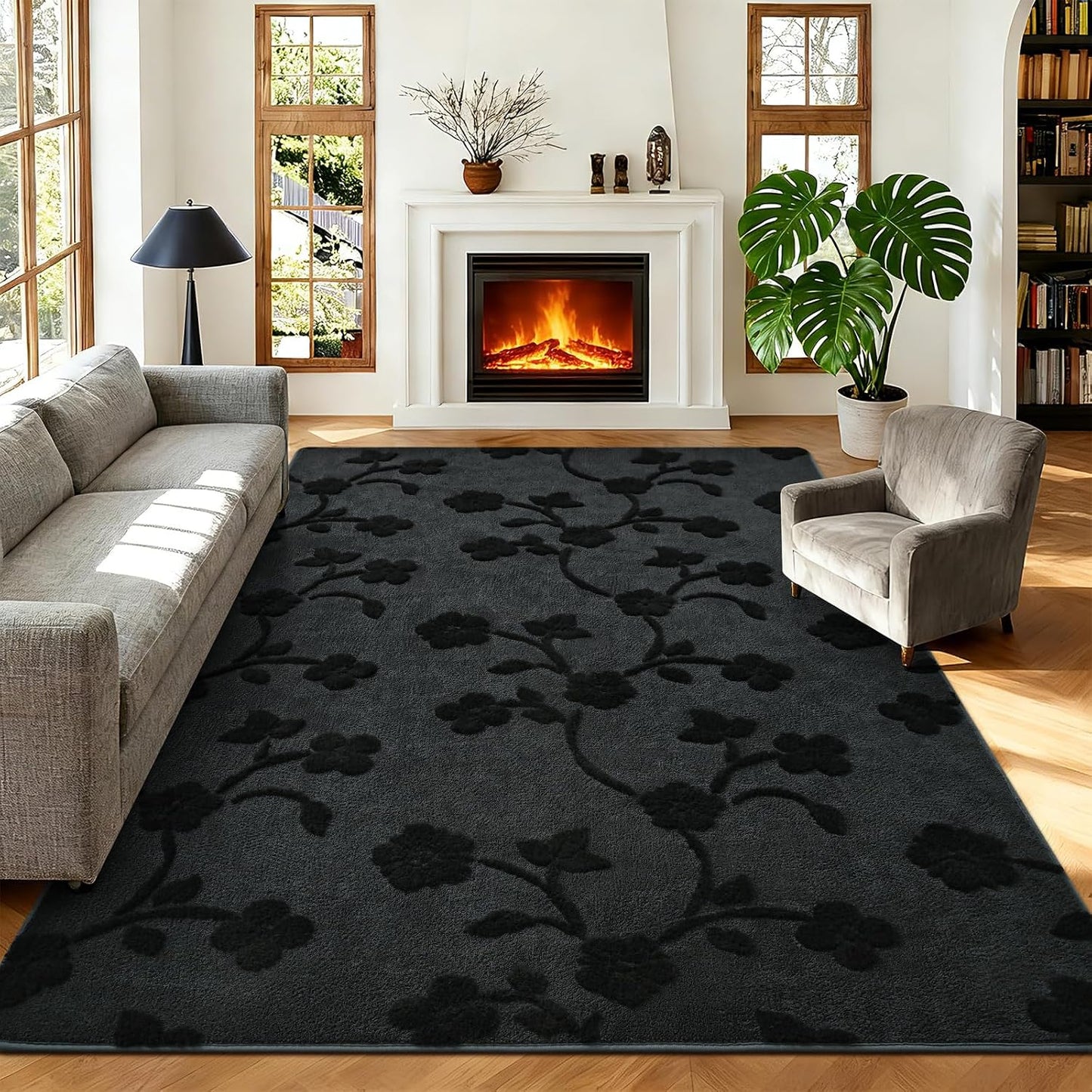 Alfombra 4x6ft memoria espuma gris oscuro dormitorio moderna